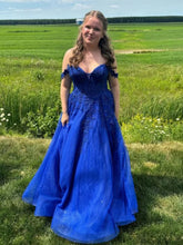 Plus Size Royal Blue Lace Prom Dresses UK Off the Shoulder Mychicdress